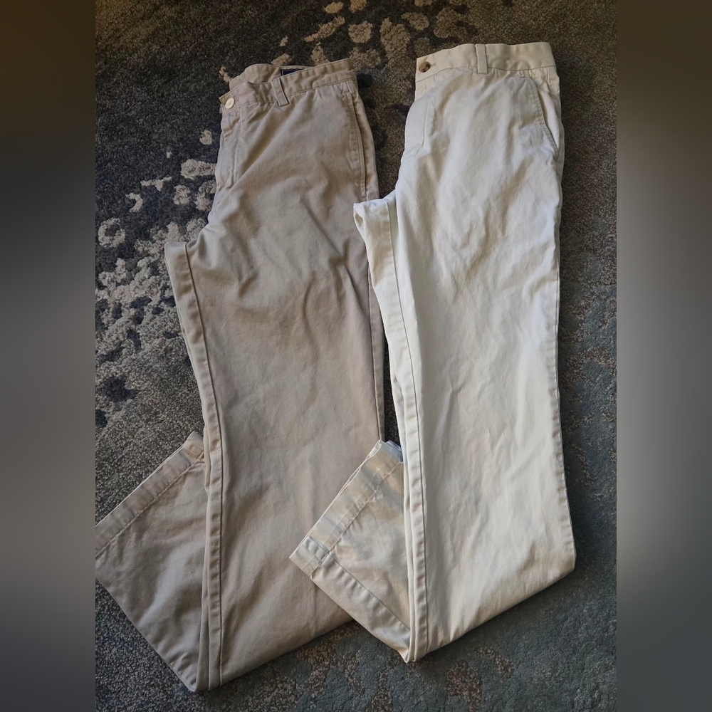 Vineyard Vines Tan and Cream Pants Men's  Size 32x34 Slim Fit Breaker Set Of 2